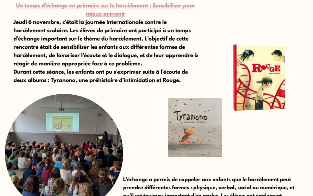 Jeudi 6 novembre : journée internationale contre le harcèlement scolaire.